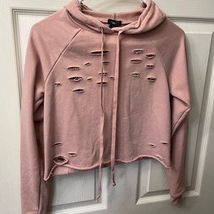 Rue 21 Pink Ladies Hoodie, ripped distressed design front & back.Good Condition.